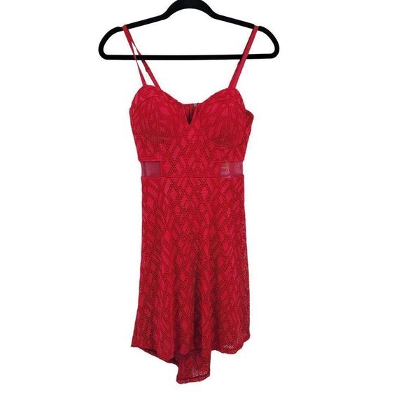 Material Girl Dress Sweetheart Bustier Netted Cutout Mini Fit & Flare Pink M - Picture 3 of 15